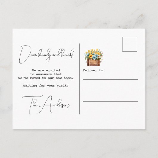 Weve verhuisde nieuw adres Floral Waterverf verhui Aankondigingskaart (Achterkant)