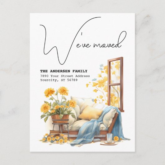 Weve verhuisde nieuw adres Floral Waterverf verhui Aankondigingskaart (Voorkant)