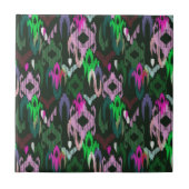 Weven in roze en groen. Keramische Tegel Tegeltje (Voorkant)