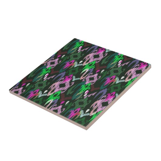 Weven in roze en groen. Keramische Tegel Tegeltje (Zijkant)