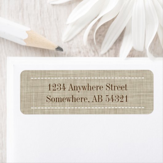 Weven linnen textiel in beige bruin etiket (Insitu)