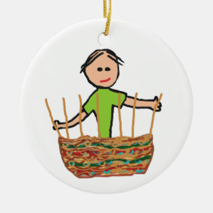 Weven van mandje keramisch ornament