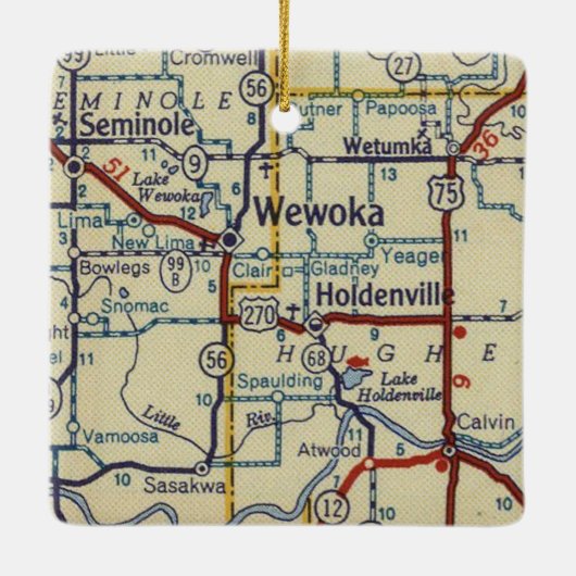Wewoka OK Retro Map Keramisch Ornament (Achterkant)
