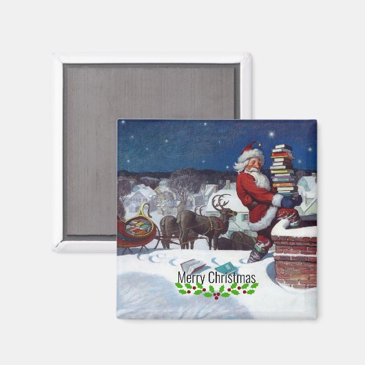 Weyeth - Kerstman levert boeken voor Kerstmis Magneet (Voorkant / Achterkant)