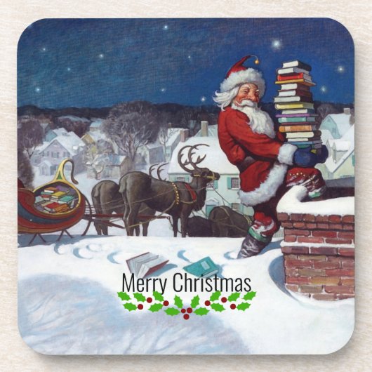 Weyeth - Santa Delivering Books for Kerstmis Bier Onderzetter (Voorkant)