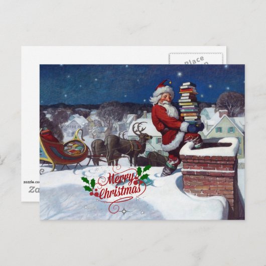 Weyeth - Santa Delivering Books for Kerstmis Briefkaart (Voorkant / Achterkant)