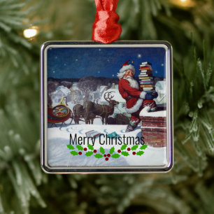 Weyeth - Santa Delivering Books for Kerstmis Metalen Ornament