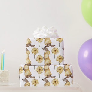 Wezel gekleed in Gestreepte Gele, Gele Bloemen Cadeaupapier