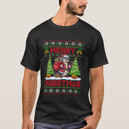 Wezel kerstboom licht lelijke kerstman wezel kerst t-shirt (Voorkant)