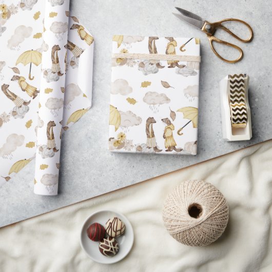 Wezels gekleed in gele paraplu pompoen cadeaupapier (Crafts)