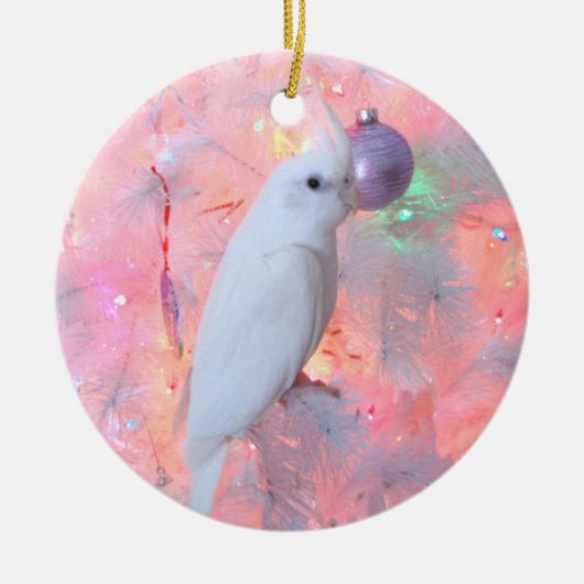 WF Lutino Cockatiel in de kerstboomversiering Keramisch Ornament (Voorkant)