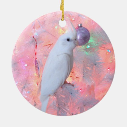 WF Lutino Cockatiel in de kerstboomversiering Keramisch Ornament (Achterkant)