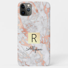 Wh & Rose Goud Marmer Gouden Hoes, Naam & Monogram Case-Mate iPhone Case