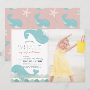 Whale a Good Time Pink Girl Birthday Foto Kaart