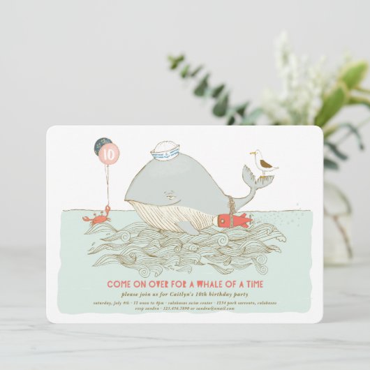 Whale a time Birthday Pool Party Invitation Kaart (Staand voorkant)
