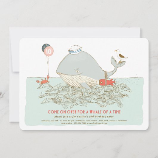 Whale a time Birthday Pool Party Invitation Kaart (Voorkant)