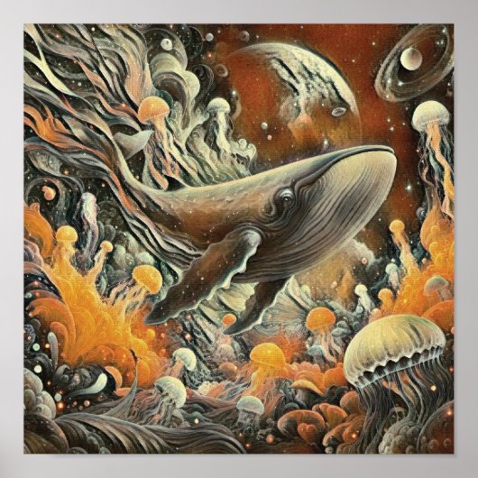 Whale and Jellyfish Art Print (Voorkant)