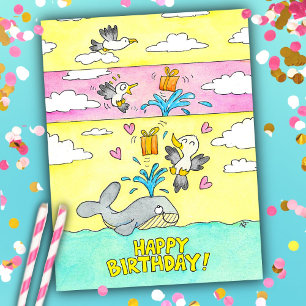 Whale and Seagull Happy Birthday Briefkaart