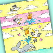 Whale and Seagull Happy Birthday Briefkaart