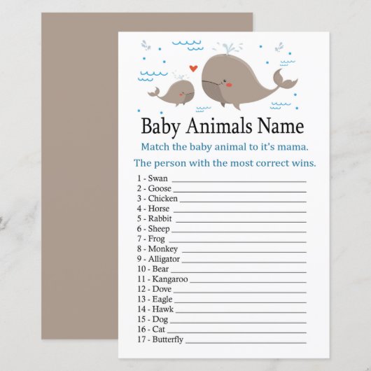 Whale Baby Animals Name Game (Voorkant / Achterkant)