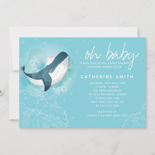 Whale Baby Boy Baby shower Kaart (Voorkant)