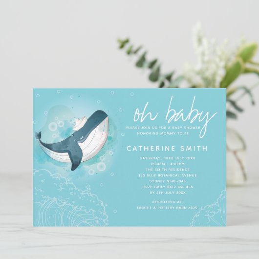 Whale Baby Boy Baby shower Kaart (Staand voorkant)