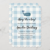 Whale Baby Boy Baby shower Scallop Edge Invitation Kaart (Voorkant / Achterkant)