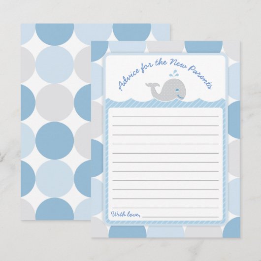 Whale Baby shower Advice Kaart - Mod Blue Circles (Voorkant / Achterkant)