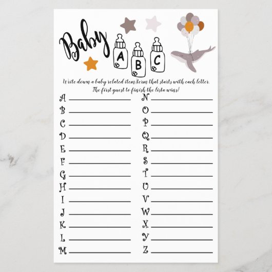 Whale Baby shower Beauful Dream Game Baby ABC Flyer (Voorkant)