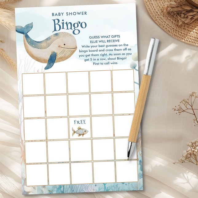 Whale Baby shower Bingogame (Baby Bingo Game from the Whale Baby Shower Collection by Darling & May)
