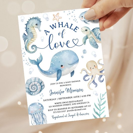 Whale Baby Shower Boy Blue Ocean Kaart