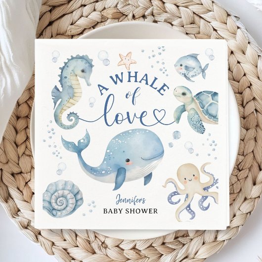 Whale Baby Shower Boy Blue Ocean Paper Servet