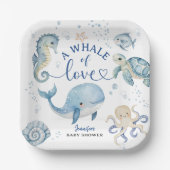 Whale Baby Shower Boy Blue Ocean Papieren Bordje (Voorkant)