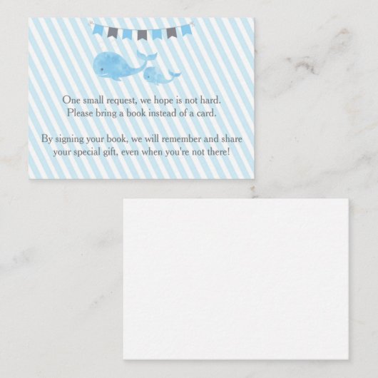 Whale Baby shower Breng een boek Insert Informatiekaartje (Voorkant / Achterkant)