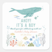 Whale Baby shower Dank u Vierkante Sticker (Voorkant)