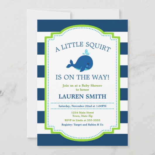 Whale Baby shower Invitation Baby Boy Kaart (Voorkant)