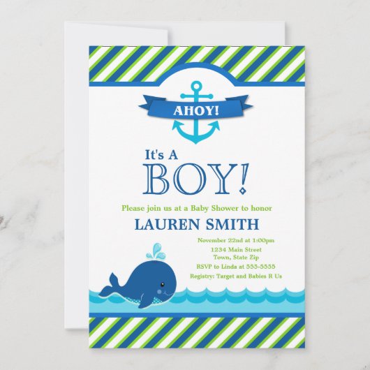 Whale Baby shower Invitation Baby Boy Kaart (Voorkant)