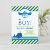 Whale Baby shower Invitation Baby Boy Kaart (Staand voorkant)