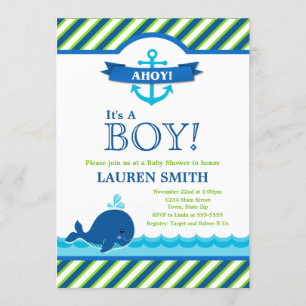 Whale Baby shower Invitation Baby Boy Kaart