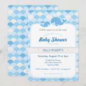 Whale Baby shower Invitation - Blauw Kaart (Voorkant / Achterkant)