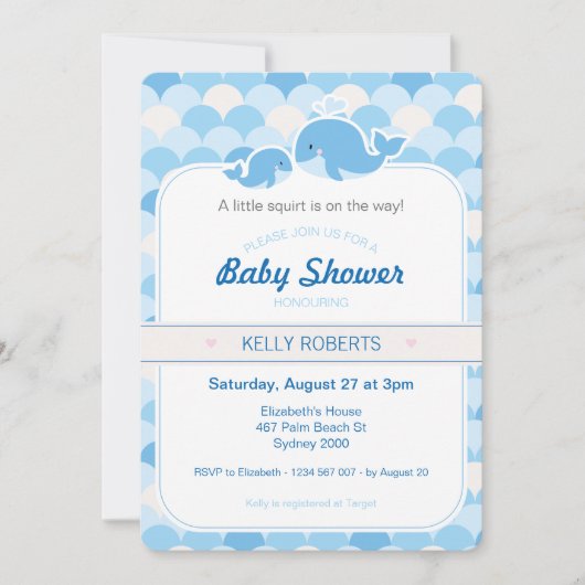 Whale Baby shower Invitation - Blauw Kaart (Voorkant)