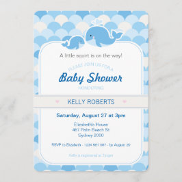 Whale Baby shower Invitation - Blauw Kaart