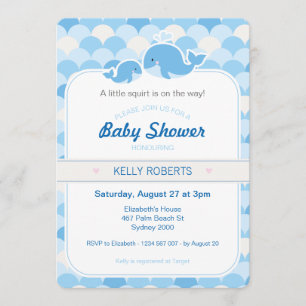 Whale Baby shower Invitation - Blauw Kaart