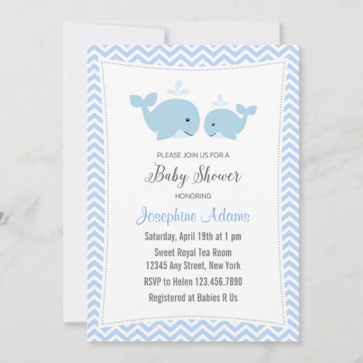 Whale Baby shower Invitation Blue Kaart (Voorkant)