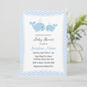 Whale Baby shower Invitation Blue Kaart (Staand voorkant)