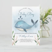 Whale Baby shower Invitation for Baby Boy Kaart (Staand voorkant)