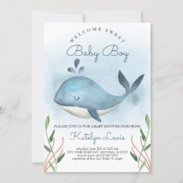 Whale Baby shower Invitation for Baby Boy Kaart