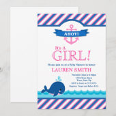 Whale Baby shower Invitation Girl Pink Kaart (Voorkant / Achterkant)