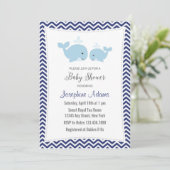 Whale Baby shower Invitation Navy Blue Kaart (Staand voorkant)