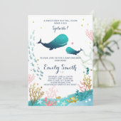 Whale Baby shower Invitation Ocean Ahoy Boy Cute Kaart (Staand voorkant)